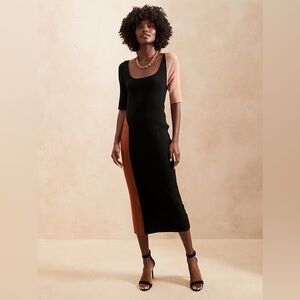 BR x HARBISON Scoop-Neck Black and Tan Colorblock Sweater Dress
